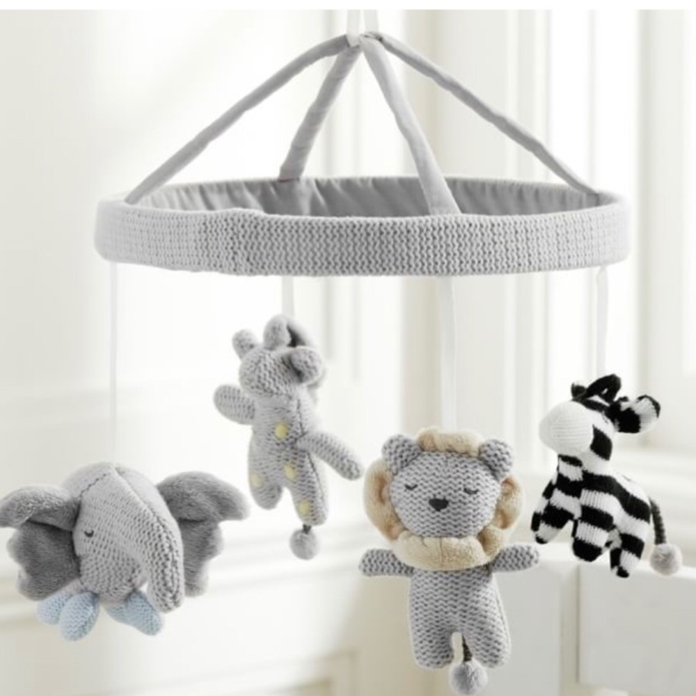 NWOT Pottery Barn Knit Animal Friends Gray Mobile